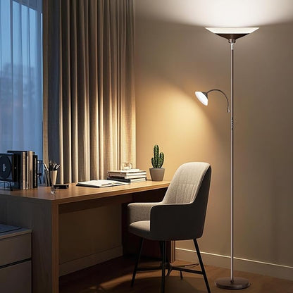 Brown Torchiere LED Floor Lamp - 72" Rotating Standing Lamp with Remote, 34W Dimmable Floor Light with Color Changing, Tall Bright Corner Lamp for Reading Living Room Bedroom Office