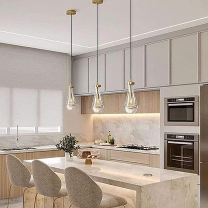 Raindrop Pendant Lights Set of 3, Pendant Lights Kitchen Island 3 Pack, Teardrop Glass Pendant Lights for Bedroom Bathroom, Island Lights, Chandelier for Living Room Hallway, Bulb Included