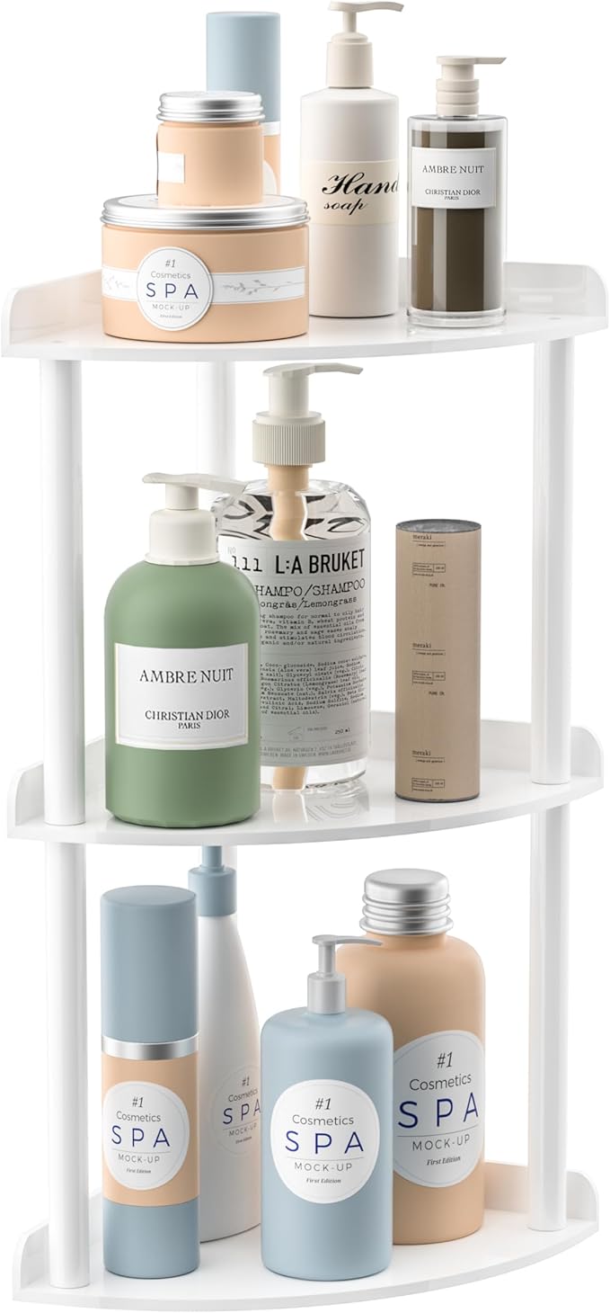 3 Tier Countertop Corner Organizer Shelf 7x7x15.7 Inch, White Countertop Acrylic Bathroom Corner Shelf, Vanity Storage Organizer for Cosmetics, Toiletries