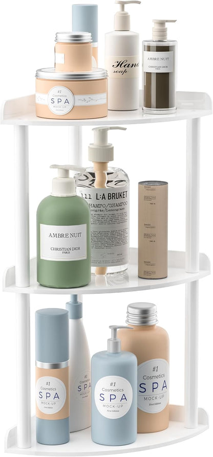 3 Tier Countertop Corner Organizer Shelf 7x7x15.7 Inch, White Countertop Acrylic Bathroom Corner Shelf, Vanity Storage Organizer for Cosmetics, Toiletries