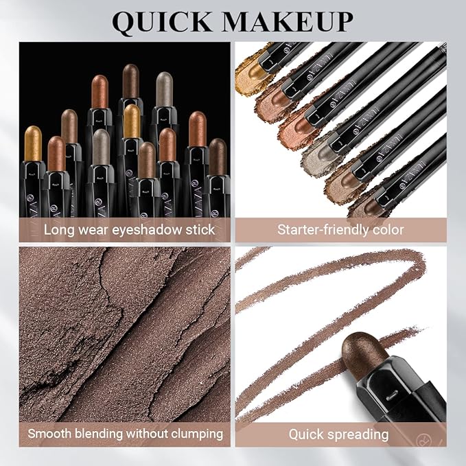 6PCS Cream Eyeshadow Stick Makeup Sets, Metallic And Matte Shimmer Eye Shadow Eye Brightener Stick Pencil Crayon, B08-Brown Sugar