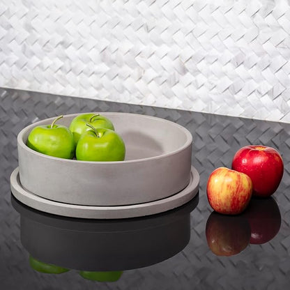 Simon Brothers Concrete Fruit Bowl and Tray Set for Kitchen Counter - Large Decorative Bowls for Home Decor - Modern Key Bowl for Entryway Table - Key Holder and Vanity Tray