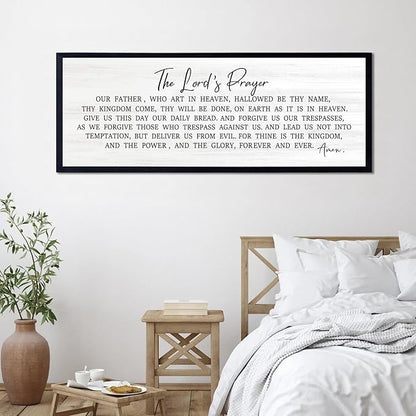 Our Father Prayer Bible Verse Framed Wall Art, 40''×15'' Rustic Religious Christian Lords Prayer Sign for God Jesus Christ Prayer, Horizontal Holy Inspirational Catholic Scripture Decor