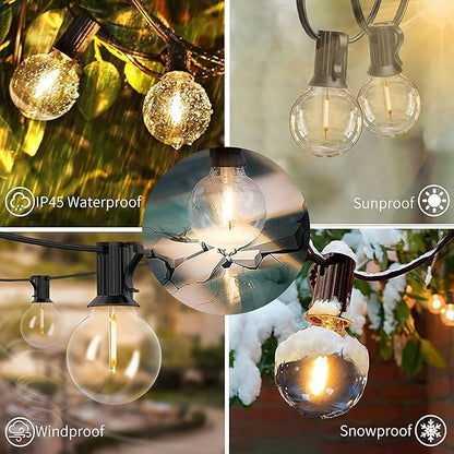 Svater Outdoor String Lights LED 25 FT, Patio Globe Lights with 13 Plastic G40 Bulbs, Waterproof Dimmable Outside Hanging Light for Backyard Bistro Cafe Porch Party Decor, 2700K Warm White