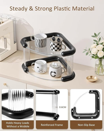 Corner Bathroom Counter Organizer, Perfume Skincare Organizers and Storage Countertop, Makeup Shelf for Vanity Dresser, Tiered Counter Top Skin Care Holder, 2 Tier, Black