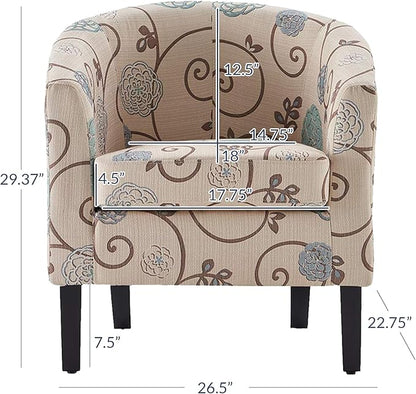 BELLEZE Living Room Chairs Set of 2, Linen Round Accent Barrel Chairs, Club Tub Sofa Chairs for Bedroom, Corner Chairs with Flared Legs and Cozy Soft Padding - Highland (Floral Print)