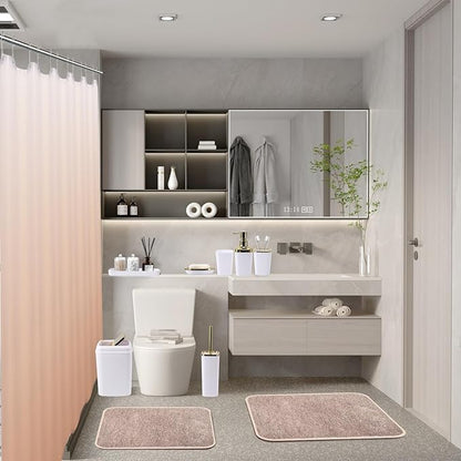 Bathroom Accessory Set–Bathroom Set with Shower Curtain and Rugs, No Slip Bathroom Rugs Super Absorbent,White Ombre Waterproof Shower Curtain with Hooks, White Bathroom Sets Complete for Home