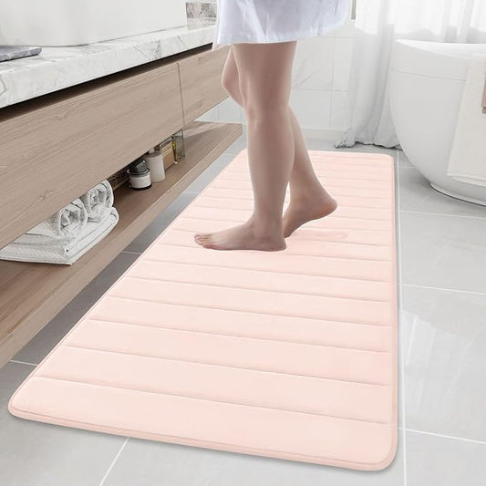 Buganda Memory Foam Bath Mat, 70" x 24", Ultra Soft and Non-Slip Bathroom Rugs, Water Absorbent and Machine Washable Bath Rug Runner for Bathroom, Shower, and Tub, Pink