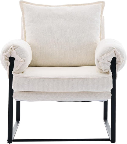 YISHENG Accent Chair with 6-Angle Adjustable Backrest, Chenille Fabric Living Room Chair Upholstered Lounge Chair, Modern Chair Cozy Reclining Chair for Reading Room, 1PC White