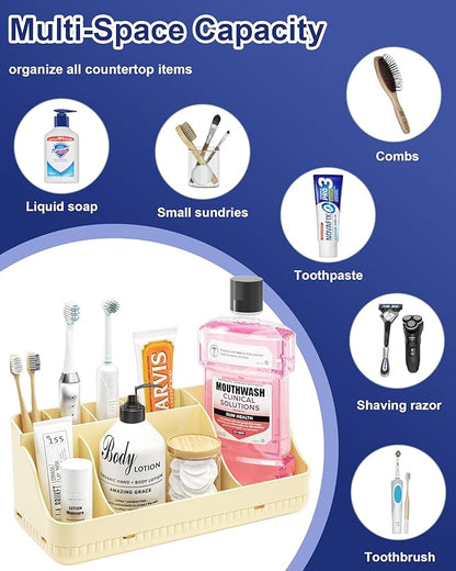 Bathroom Counter Organizer and Storage, 7 Slots Detachable Toothbrush Holders for Bathrooms, Anti-Slip Electric Toothbrush and Toothpaste Holder Countertop Vanity Organizer Accessories for Adults Kids