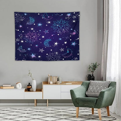 HZOHNAGO Boho Sun Moon Tapestry Purple Blue Sun Stars Galaxy Pattern Printed Wall Tapestry Wall Hanging for Bedroom Living Room Dorm 40" W x 30" H