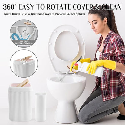 Bathroom Accessories Set White Bathroom Set with Trash Can,3PCS Lotion Soap Dispenser, Toothbrush Holder, Soap Dish,Tumbler Cup,6pcs Wood Tags White Bath Accessories with Tray for Bathroom Decor