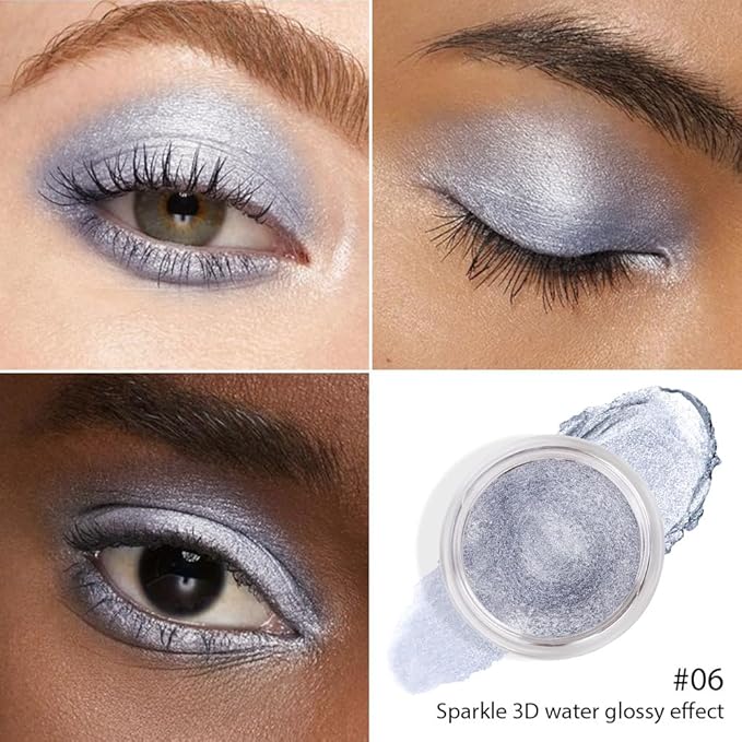 Cream Glitter Grey Blue Shimmer Metallic Eyeshadow Palette Makeup, Natural Single Mini Instant Holographic Eyeshadow For Older Women, Sombras Crema Para Ojos, Talc, Paraben & Cruelty Free