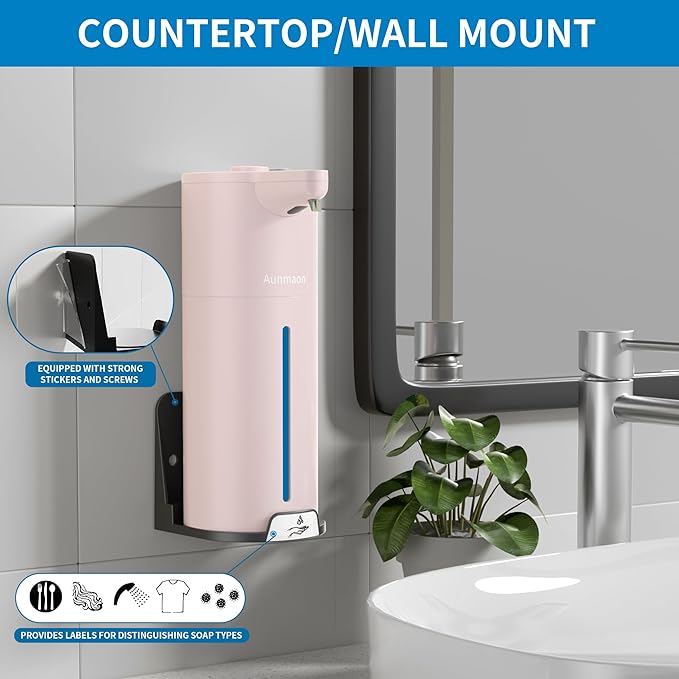 Automatic Soap Dispenser Touchless, Modern, Kitchen & Bathroom, Hands-Free, Adjustable Volume, Long Battery Life, Compatible with Thick & Thin Soap, Easy for Toddlers, Clog-Free, Pink