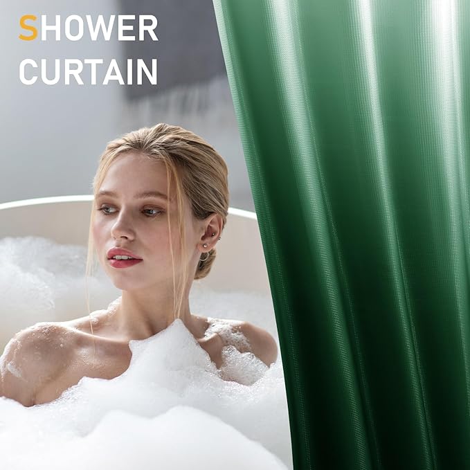 Dark Green Bathroom Accessories Set with Wicker Trash Can Shower Curtain and Rugs,Bathroom Sets Small Waste Basket Bathroom Trash Can for Bedroom Bathroom