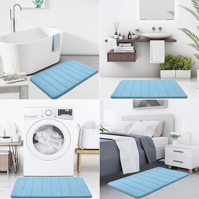 Buganda Memory Foam Bath Mat, 55" x 24", Ultra Soft and Non-Slip Bathroom Rugs, Water Absorbent and Machine Washable Bath Rug Runner for Bathroom, Shower, and Tub, Blue