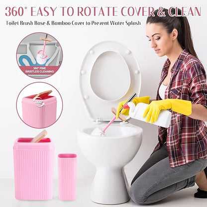 Pink Bathroom Accessories Set 17PCS Bathroom Set with Trash Can 3PCS Lotion Soap Dispenser, Toothbrush Holder, Soap Dish,Tumbler Cup,6PCS Wood Tags Bath Accessories with Tray for Kitchen Bathroom
