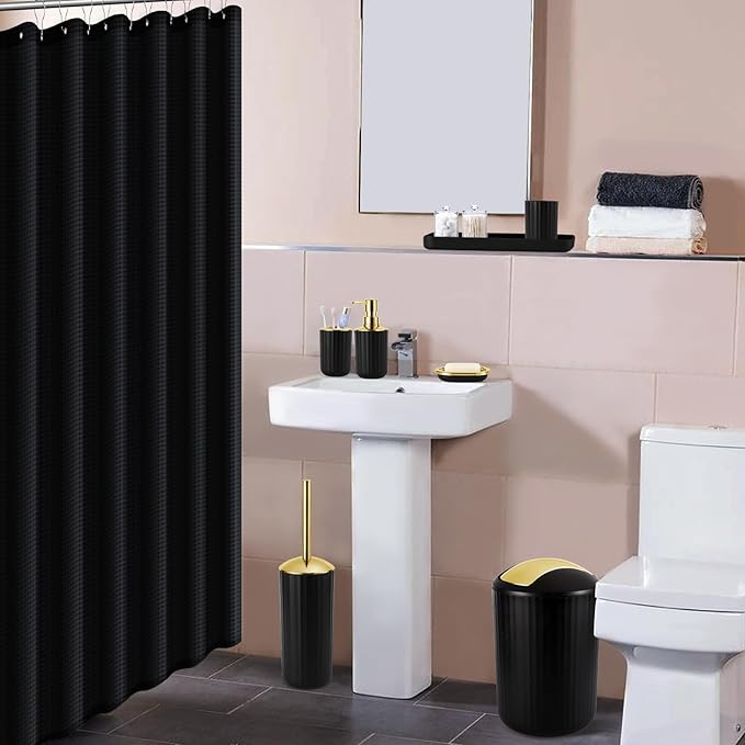 Black and Gold Bathroom Set with Shower Curtain and Rugs, Bathroom Accessories Sets with Extra Soft and Absorbent Bath Rugs Shower Curtain Black Bathroom Sets for Bath