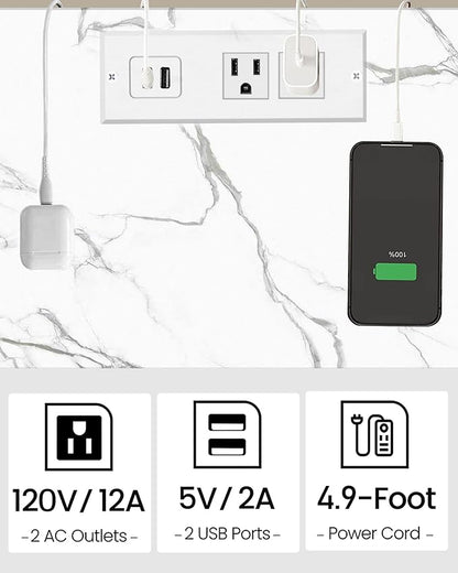 TUTOTAK End Table with Charging Station, Small Side Table with Outlets, Nightstand Bedside Table, 2-Tier Storage Shelf for Small Space, Living Room, Bedroom, Marble White TB01BMW040