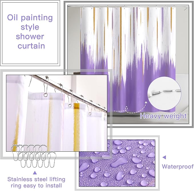20PC Bathroom Accessory Set Bathroom Accessories Set Purple Bathroom Set, Shower Curtain Set, 2 Piece Bath Towel Set, 3PC Soap Dispenser, Toilet Brush & Trash Can