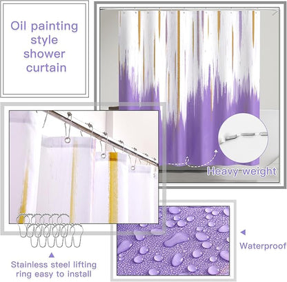 20PC Bathroom Accessory Set Bathroom Accessories Set Purple Bathroom Set, Shower Curtain Set, 2 Piece Bath Towel Set, 3PC Soap Dispenser, Toilet Brush & Trash Can