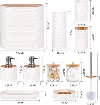 White Bathroom Set, 25 PCS Bathroom Accessories Set with Shower Curtains, Rugs, Trash Can, Toothbrush Holder, Soap Dispensers, Toothbrush Cup, Vanity Tray, Soap Dish, Toilet Brush, Qtip Holders