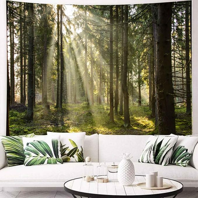 Onivein Forest Tapestry Nature Sunlight Streaming Through Green Trees Wall Hanging for Bedroom Living Room Office Decor 60 x 40 Inches
