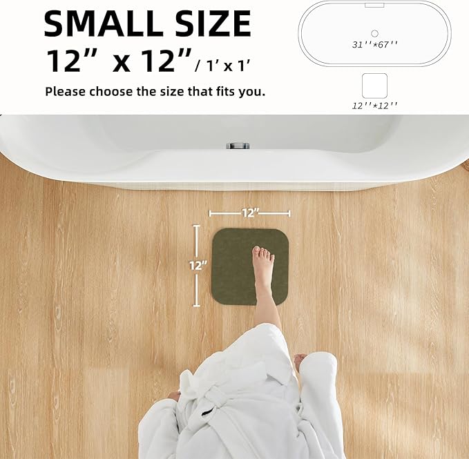 Bathroom Mat Quick Dry, Bathroom Rugs Non Slip Washable Thin Absorbent Bath Mat Fits Under Door Bathroom Floor Mat Perfect for Bath, Shower, or Sink 12"x12" Sage Green