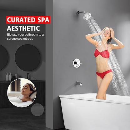 sumerain Tub and Shower Faucet Set with 6-Setting Shower Head, Modern Wall Mounted Tub Shower Systems with Valve and Trim Kit,Chrome