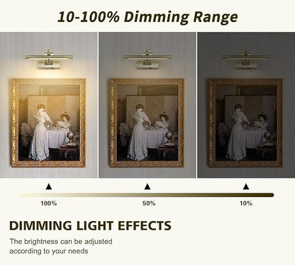 Wireless Picture Lights Rechargeable Gallery Lighting Battery Picture Frame Light with Remote and Timer, Adjustable Art Light for Paintings, Portraits, Antique Bronze Finish 12'' Inch 2W 2700K