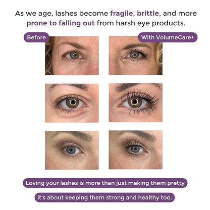 VolumeCare+ Mascara For Older Women - Extreme Length and Volume 2-in-1 Formula - No Clumps, Long-Wearing, Hypoallergenic Mascara For Sensitive Eyes (Dark Brown)