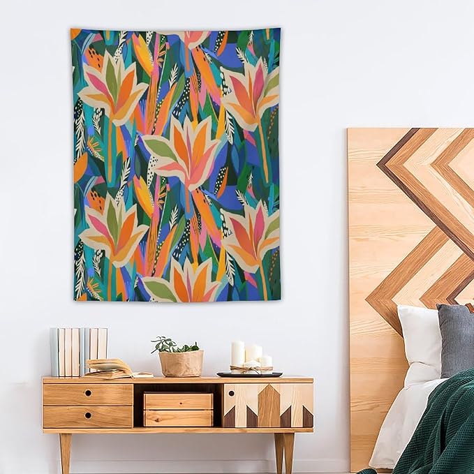 ICMOLYYENLO Boho Green Leaves Tapestry, Mid Century Abstract Tropical Palm Leaves Modern Minimalist Geometric Wall Hanging, Neutral Home Decor Art for Living Room Bedroom Dorm 50x60 Inch