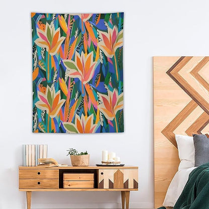 ICMOLYYENLO Boho Green Leaves Tapestry, Mid Century Abstract Tropical Palm Leaves Modern Minimalist Geometric Wall Hanging, Neutral Home Decor Art for Living Room Bedroom Dorm 60x60 Inch