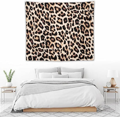 HZOHNAGO Leopard Print Tapestry Rustic Brown Leopard Wild Animal Printed Wall Tapestry Painting Wall Hanging for Bedroom Living Room Dorm 60" W x 50" H