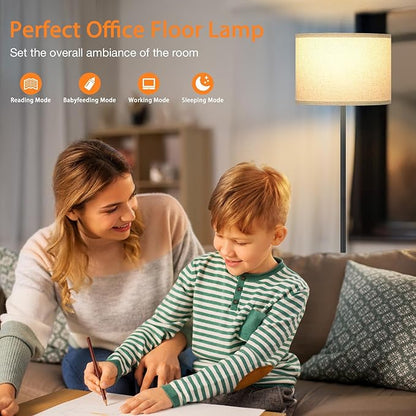 Ambimall 60'' Modern Floor Lamp with Remote, Tall Lamps for Living Room, Bedroom, Office, Dining Room, Beige Shade with Black Pole(Included Bulb)