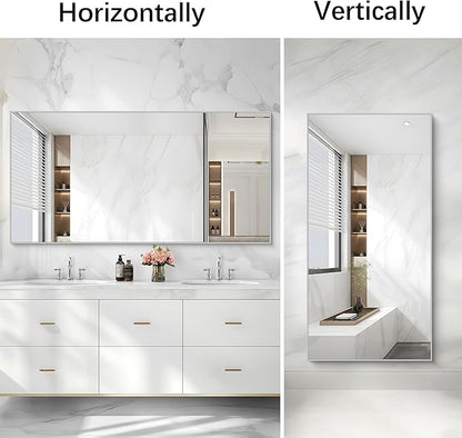 Silver Bathroom Mirror for Wall, 30x60 Inch Rectangle Mirrors with Metal Frame, Modern Vanity Large Wall Mirror for Bathroom Living Room, Entryway Hangs Horizontal or Vertical