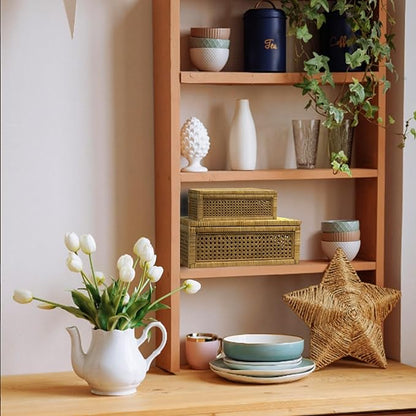 Rattan Box for Home Decor with Lid - Rectangular Coastal Bohemian Style Stackable Decorative Storage Box Set - Handmade from Natural Rattan, Cedar & Real Glass