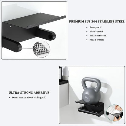Alise Black Toilet Paper Holder,Bathroom Adhesive Toilet Paper Holder SUS304 Stainless Steel Toilet Paper Roll Holder with Shelf Spring Loaded Tissue Holder Wall Mount(Adhesive or Screw)