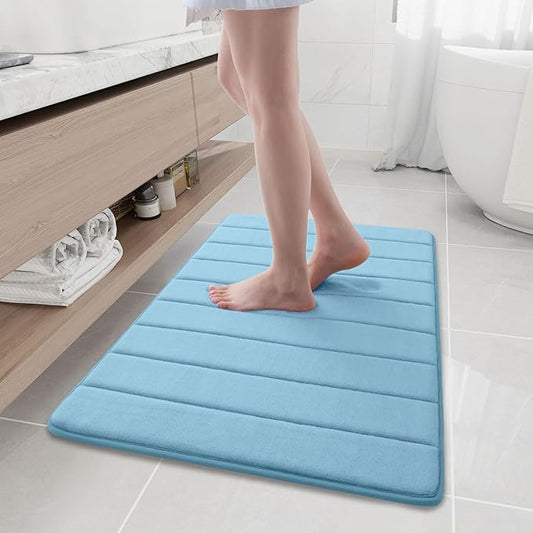 Buganda Memory Foam Bath Mat, 35.4" x 24", Ultra Soft and Non-Slip Bathroom Rugs, Water Absorbent and Machine Washable Bath Rug Runner for Bathroom, Shower, and Tub, Blue