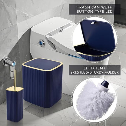 Bathroom Accessories Set - Gorgeous Bathroom Set, 10PC Navy Blue Bathroom Accessory Set, Toilet Brush, Trash Can, Qtip Holder Dispenser & Soap Dispenser
