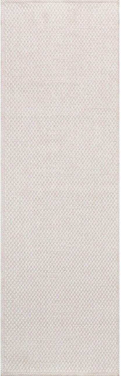 CAMILSON Indoor and Outdoor Runner Rug Off-White Solid Woven Design Easy-Cleaning Non Shedding Farmhouse Living Room Bedroom Garden Patio and Kitchen Washable Outside Carpet Alfombras (2x7)