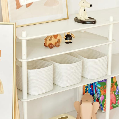 Small Cotton Rope Storage Basket Set of 3-11"x7"x7" Perfect Woven Baskets for Storage, Ideal Storage Baskets for Organizing Toys, Towels, and More - Baskets for Shelves and Home Decor（White）