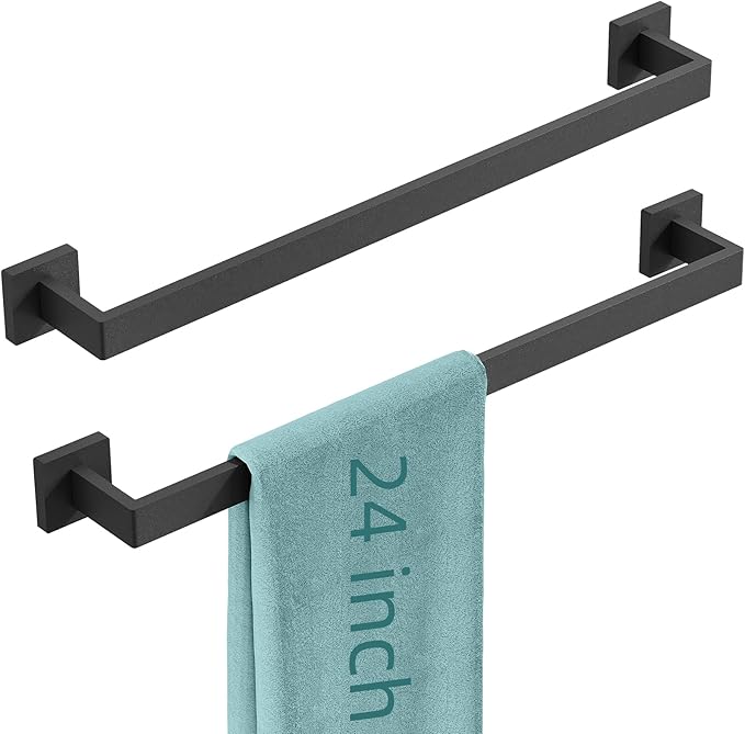 Bathroom Towel Bar,24 Inch Towel Racks for Bathroom Wall Mounted,Stainless Steel Towel Rail Hanger for Wall,Matte Black Towel Holder for Wall, Kitchen(2 Pack)
