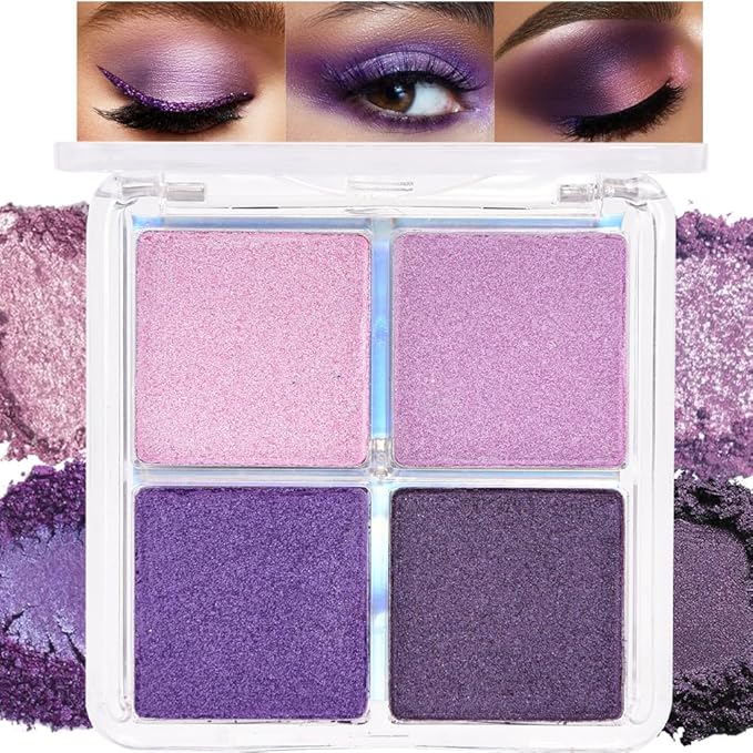 4 Colors Dark Purple Pink Eye Shadow Powder Palette Makeup, Neutral Matte Shimmer Cream Quads Eyeshadow Palette for Women Highly Pigmented Waterproof, paleta de sombras de ojos, Vegan, 05