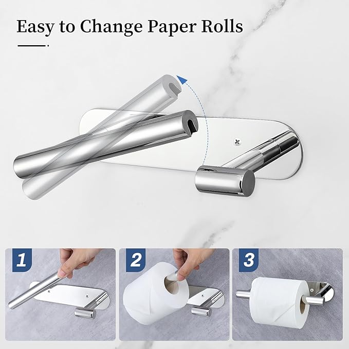 Chrome Toilet Paper Holder, Upgraded SUS304 Stainless Steel Toilet Roll Holder, Modern Double Base Paper Towel Holder Wall Mount for Bathroom, Kitchen, Washroom