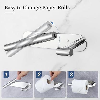 Chrome Toilet Paper Holder, Upgraded SUS304 Stainless Steel Toilet Roll Holder, Modern Double Base Paper Towel Holder Wall Mount for Bathroom, Kitchen, Washroom