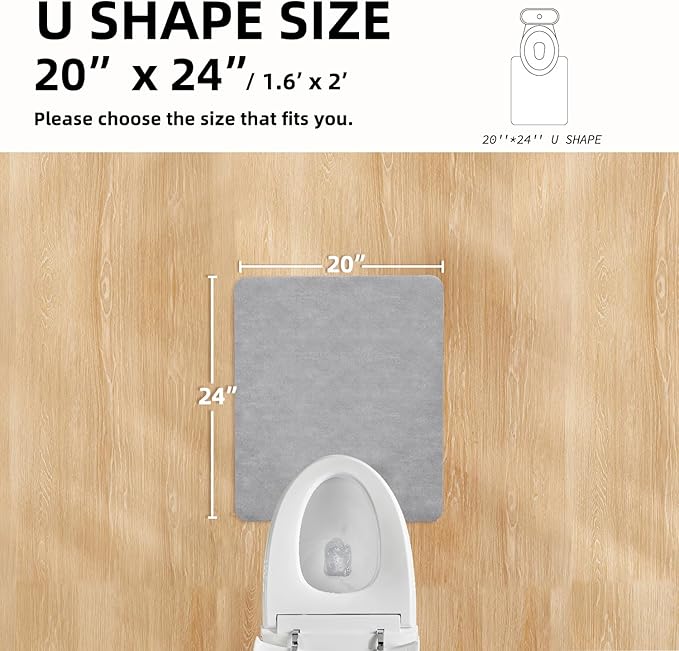 Toilet Rug, Thin Toilet Rugs U Shaped Washable Non Slip Absorbent Quick Dry Low Pile Toilet Mat, 20"x24" U Shape Light Grey