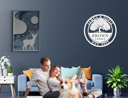 Custom Tree of Life with Roots Family Name Sign, Personalized Metal Sign