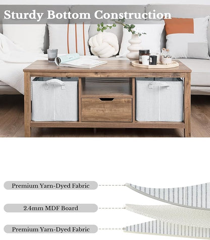 StorageWorks Storage Bins, Fabric Storage Bins for Shelves, Large Storage Baskets with Metal Frame, Closet Baskets and Bins with Handles, Gray and White Stripes, 2-Pack