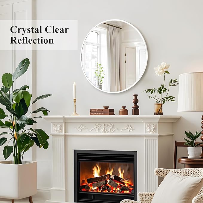 Fabuday White Circle Mirror for Wall 24 inch - Round Mirror for Bathroom, Entryway, Living Room, Hallway, Vanity Decor, Big Matte Metal Frame Mirrors